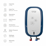 Voltas 3.0 L Insta Plus 3IPBOX 4610193 MF26 (4610023) 4 Star 2000W Vertical Mounting with Quartzline Technology Copper Condenser Instant Water Geyser (2026 Model, White & Navy Blue)