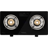 Hindware 2 Brass Burner KA Cooktop Brio 2B (Plus) (517062) Toughened Glass Mild Steel Manual Gas Stove Cooktop (Black)