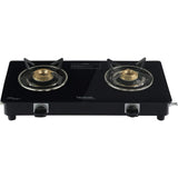 Hindware 2 Brass Burner KA Cooktop Brio 2B (Plus) (517062) Toughened Glass Mild Steel Manual Gas Stove Cooktop (Black)