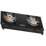 Hindware 2 Brass Burner KA Cooktop Brio 2B (Plus) (517062) Toughened Glass Mild Steel Manual Gas Stove Cooktop (Black)
