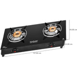 Hindware 2 Brass Burner KA Cooktop Brio 2B (Plus) (517062) Toughened Glass Mild Steel Manual Gas Stove Cooktop (Black)