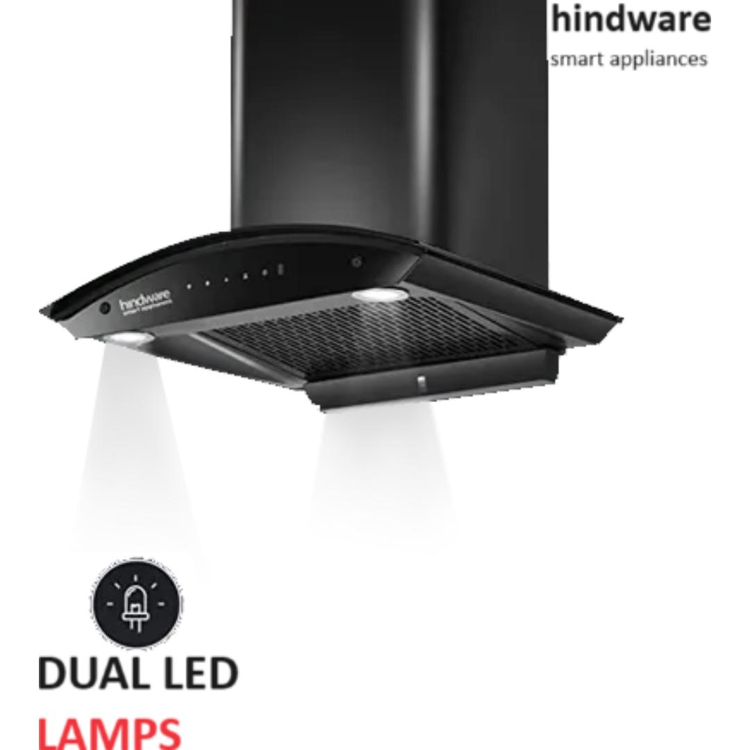 Hindware 60 Centimeter KA Cookerhood Celesia Blk Autoclean 60 IN (521458) 1500 m³/hr Auto Clean Touch & Gesture Control Filterless Wall Mounted Chimney (Black)