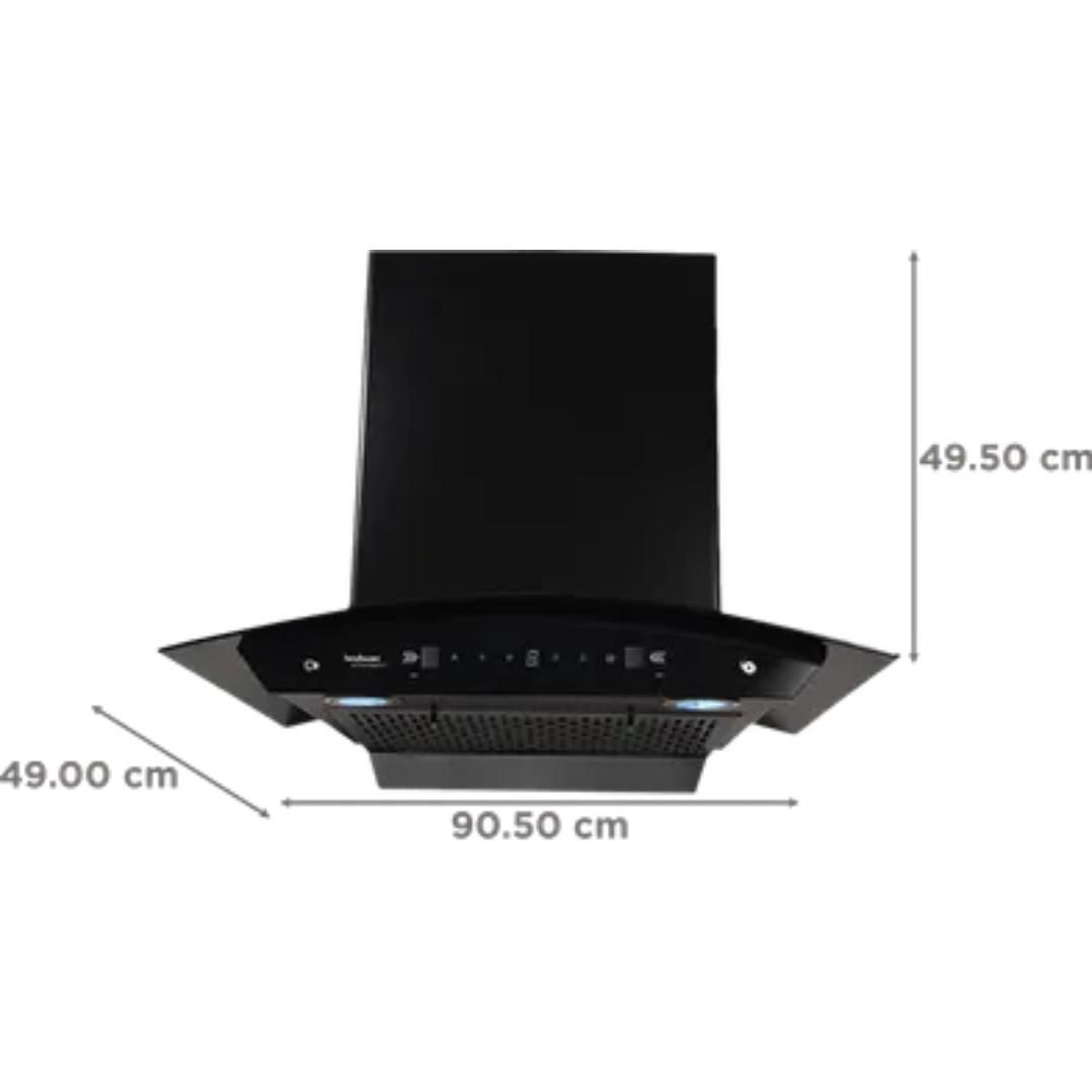 Hindware 90 Centimeter (524202) KA COOKERHOOD CHROMIA BLK RSN AC 90 1200m3/hr Thermal Auto Clean 3 Speed Gesture Control Filterless Wall Mounted Chimney (Black)