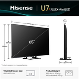 Hisense U7Q Series 4K Ultra HD Dolby Vision & Atmos AI 4k Upscaler & Game Mode Pro 144 Hz with VIDAA U9 OS & HDR10+ Remote Control Mini LED TV (2026 Edition, Black)