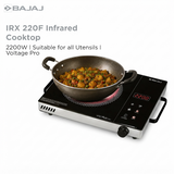 Bajaj IRX 220F Infrared Cooktop (740311) 2200W Feather Touch Panel Control Digital Display Infrared Induction Cooktop (Black & Silver)