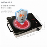 Bajaj IRX 220F Infrared Cooktop (740311) 2200W Feather Touch Panel Control Digital Display Infrared Induction Cooktop (Black & Silver)