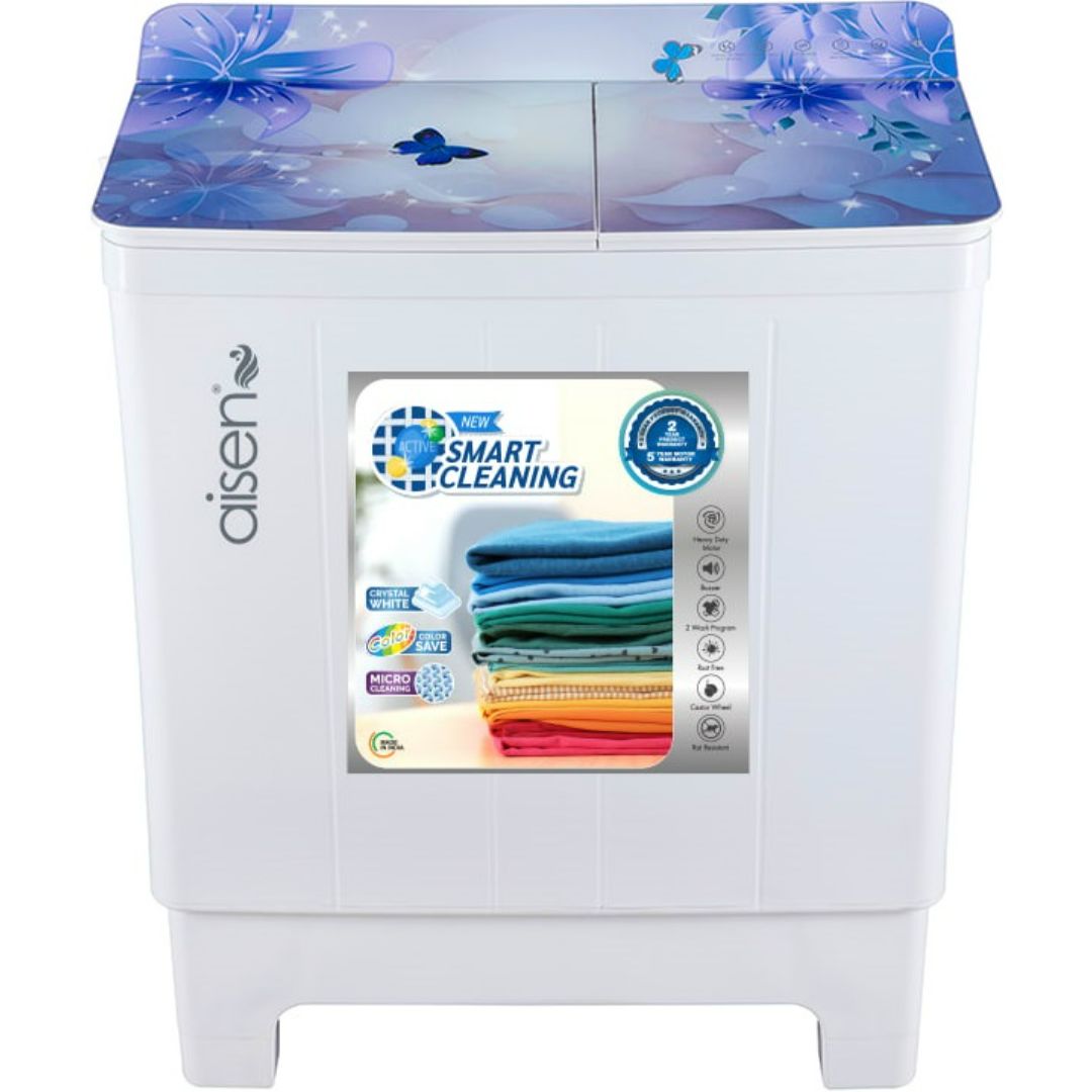 AISEN 8.50 kg A85SWT802-Purple With Toughened Glass Semi Automatic Top Loading Washing Machine (Purple)
