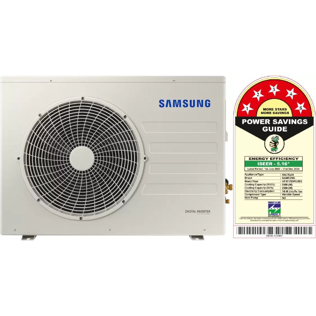 Samsung 1.50 T AR18CY5ZAPGNNA/AR18CY5ZAPGXNA 5 Star Convertible 5-in-1 Cooling Mode, Easy Filter Plus with Anti-Bacteria Inverter Split Air Conditioner (2023 Model, White)