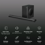 Boat Aavante Quake Plus 200W RMS Soundbar with Wired Subwoofer (2.1 Channel, EQ Modes, Multi-Connectivity, Wall Mountable, Remote Control, Premium Black)