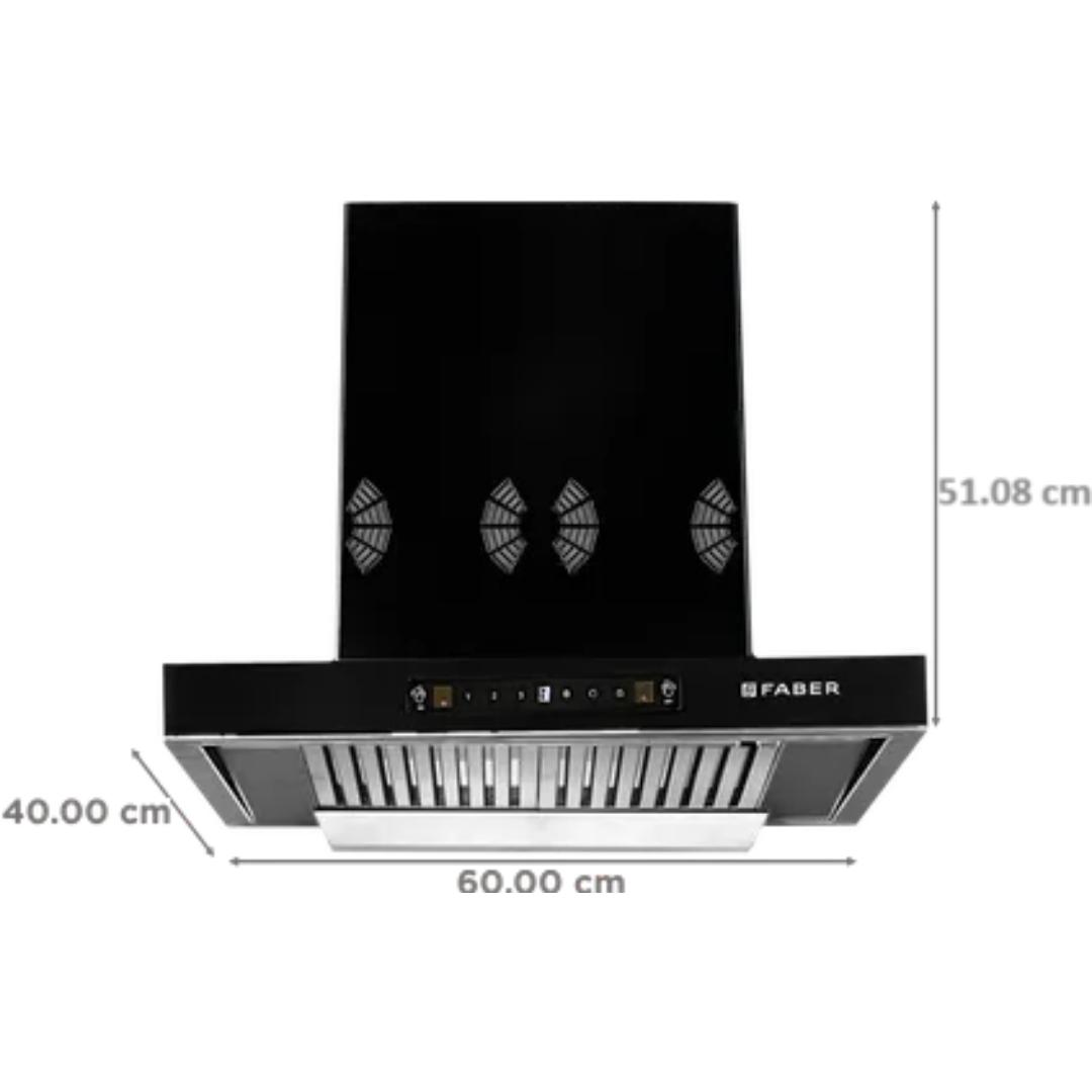 FABER 60 Centimeter HOOD BONITO 3D IND HC SC FL BK 60 1250 m3/hr 6 Way Silent Suction Touch & Gesture Control Auto Clean Wall Mounted Chimney (Black)