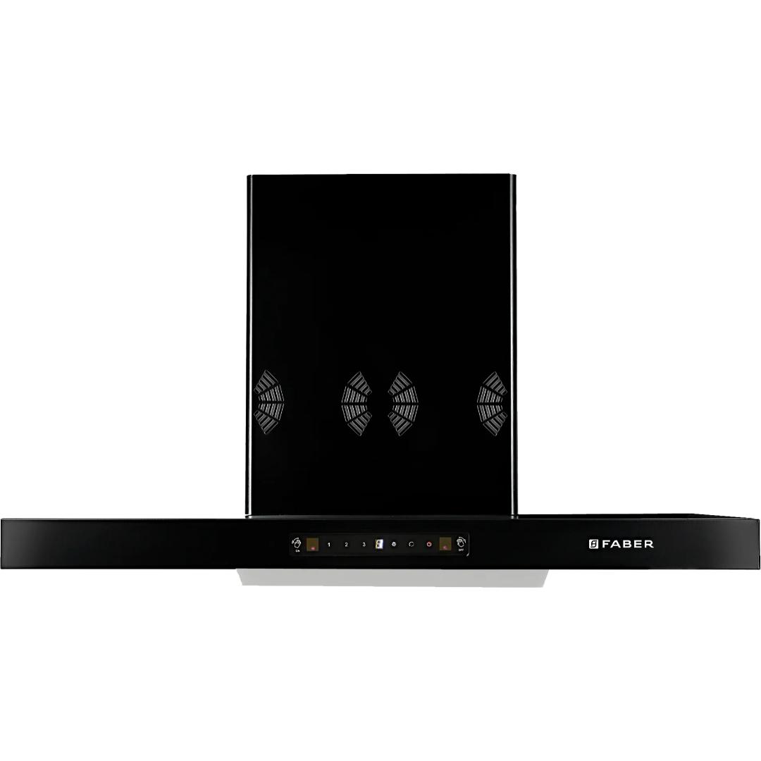 FABER 90 Centimeter HOOD BONITO 3D IND HC SC FL BK 90 1250 m3/hr 6 Way Silent Suction Touch & Gesture Control Auto Clean Wall Mounted Chimney (Black)