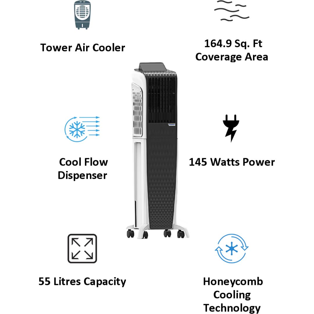 Symphony 40.0 L ACOTO321 DIET 3D 40I i-Pure Technology and 3-Side Honeycomb Pads with Magnetic Remote Portable Tower Air Cooler (White & Black)