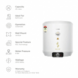 Haier 25.0 L ES25V-Regenta Cylindrical Series 5 Star 2200 W Shock Proof Incoloy 800SS Heating Element with RSC Technology Wall Mounting Vertical Storage Water Geyser (White)