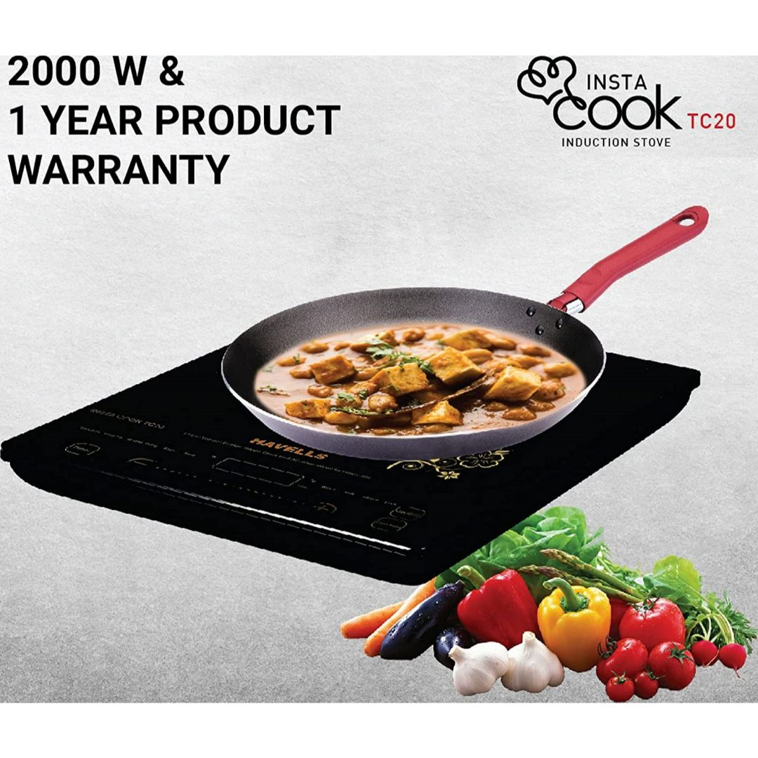 Havells 2000 W GHCICDRK120 Insta Cook TC20 2000 W Ceramic Plate with Touch Panel Induction Cooktop (Gold & Black)