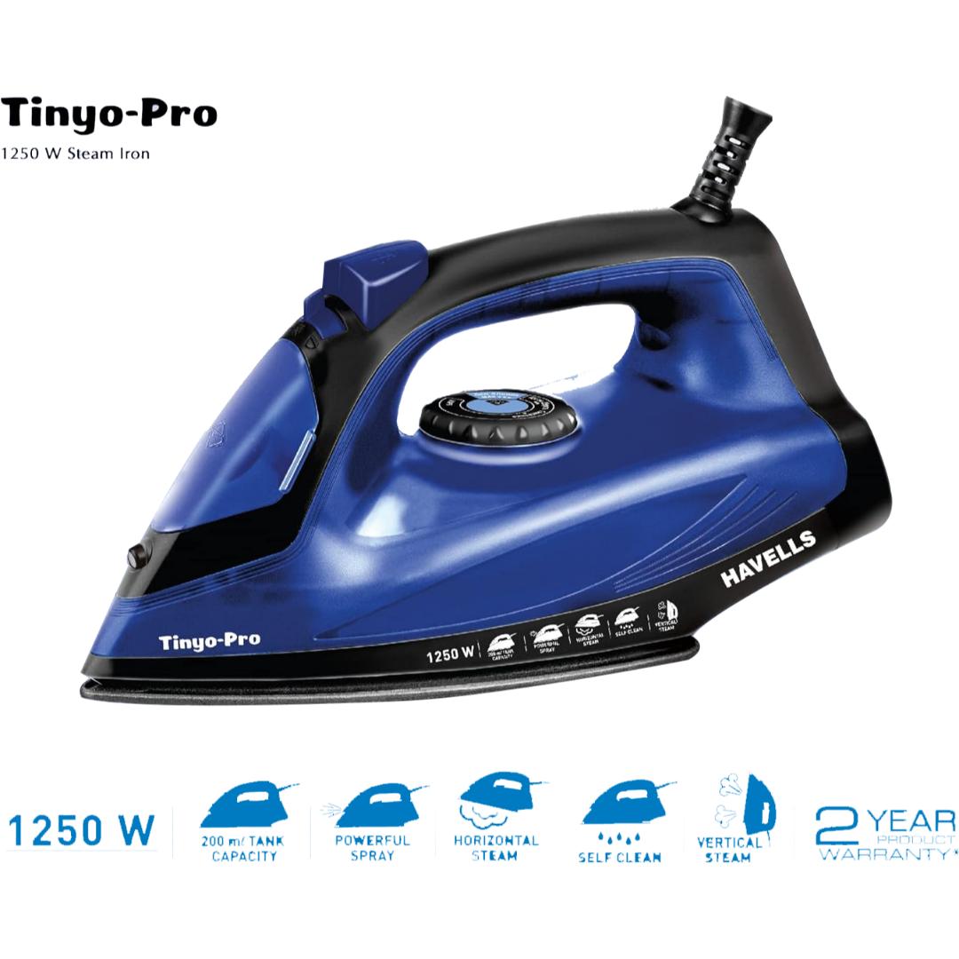 Havells 0.2 L GHGSICHB125 (Tinyo Pro)-Blue 1250W Non Stick Coated Steam Iron (Blue)