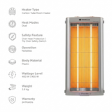 HAVELLS 900 W Comodito 2 Heat Setting Rust Free Stainless Steal Reflector with Tip Over Safety Switch Carbon Room Heater (Grey)