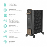HAVELLS 2900 W Hestio Wave Fins OFR with Fan 3 Heat Setting PTC Multi Directional Heating Oil Filled Room Heater (Black)