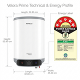 Havells 15.0 L GHWVVEUMDW15 Velora Prime 5S 15L FP White Blue-SWH Velora Prime Series 5 Star 2200 W Mcoloy Heating Element with Whirlflow Technology Wall Mounting Vertical Storage Water Geyser (White & Blue)