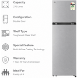 LG 276 L 1 Star Frost Free Double Door Refrigerator with Smart Inverter Compressor, Multi Air Flow & Auto Smart Connect (GLT2816WXDS, Dazzle Steel, 2026 Model)