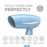 Havells 1000 W GHPDDABMBL00 Hair Dryer HD2122 1000W Blue 2 Heat Settings (Hot/Warm), Over Heat Protection Gentle & Efficient Drying Hair Dryer (Sky Blue & White)