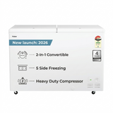 Haier 320.0 L HFC-320DPW4 4 Star 5 Side Freezing Heavy Compressor Inside Metal Liner with High PUF Thickness Convertible Frost Free Double Door Hard Top Deep Freezer (2026 Model, White)