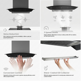 Haier 60 Centimeter HIH-G1600-IN 1500 m³/hr Auto Clean with Oil Collector Touch & Gesture Control Filterless Wall Mounted Curved Glass Chimney (Glossy Black)