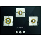 Faber HTG 753 CRS BR CI 3 Burner High Quality Knob Tempered Glass Top Auto Ignition Automatic HOB (Black)