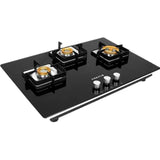Faber HTG 753 CRS BR CI 3 Burner High Quality Knob Tempered Glass Top Auto Ignition Automatic HOB (Black)