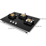 Faber HTG 753 CRS BR CI 3 Burner High Quality Knob Tempered Glass Top Auto Ignition Automatic HOB (Black)