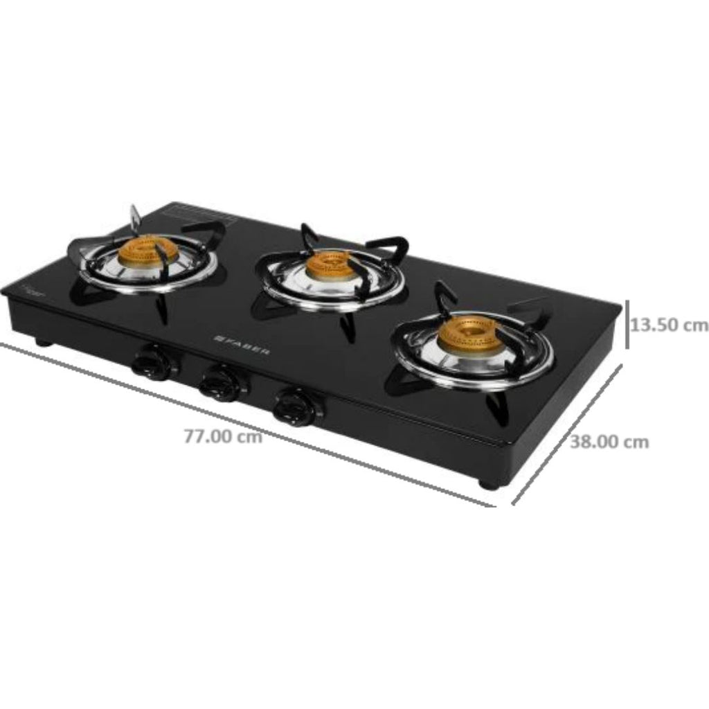 Faber 3 Burner Jumbo 3BB BK Toughened Glass Top Corrosion Resistance M