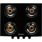 Faber 4 Burner Jumbo 4BB BK Toughened Glass Top Corrosion Resistance Manual Gas Stove Cooktop (Black)