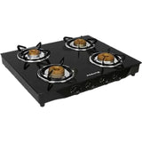 Faber 4 Burner Jumbo 4BB BK Toughened Glass Top Corrosion Resistance Manual Gas Stove Cooktop (Black)