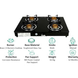 Faber 4 Burner Jumbo 4BB BK Toughened Glass Top Corrosion Resistance Manual Gas Stove Cooktop (Black)