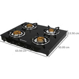 Faber 4 Burner Jumbo 4BB BK Toughened Glass Top Corrosion Resistance Manual Gas Stove Cooktop (Black)