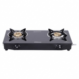 Sunflame 2 Brass Burner LPG Stove GT 2B Venza BK Toughened Glass Powder-Coated Stainless Steel Removable Drip Tray Manual Ignition Gas Stove Cooktop (Black)