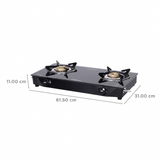 Sunflame 2 Brass Burner LPG Stove GT 2B Venza BK Toughened Glass Powder-Coated Stainless Steel Removable Drip Tray Manual Ignition Gas Stove Cooktop (Black)