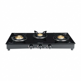 Sunflame 3 Brass Burner LPG Stove GT 3B Centa BK Toughened Glass Galvanized Steel Manual Ignition Gas Stove Cooktop (Black)