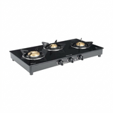 Sunflame 3 Brass Burner LPG Stove GT 3B Centa BK Toughened Glass Galvanized Steel Manual Ignition Gas Stove Cooktop (Black)