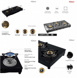 Sunflame 3 Brass Burner LPG Stove GT 3B Centa BK Toughened Glass Galvanized Steel Manual Ignition Gas Stove Cooktop (Black)