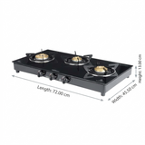Sunflame 3 Brass Burner LPG Stove GT 3B Centa BK Toughened Glass Galvanized Steel Manual Ignition Gas Stove Cooktop (Black)