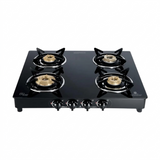 Sunflame 4 Brass Burner LPG Stove GT 4B Centa BK Toughened Glass Galvanized Steel Manual Ignition Gas Stove Cooktop (Black)