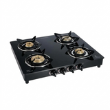 Sunflame 4 Brass Burner LPG Stove GT 4B Centa BK Toughened Glass Galvanized Steel Manual Ignition Gas Stove Cooktop (Black)