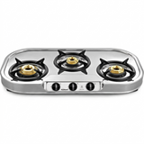 Sunflame 3 Brass Burner LPG Stove Spectra 3B Toughened Glass Stainless Steel Manual Ignition Gas Stove Cooktop (Silver)