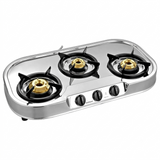Sunflame 3 Brass Burner LPG Stove Spectra 3B Toughened Glass Stainless Steel Manual Ignition Gas Stove Cooktop (Silver)