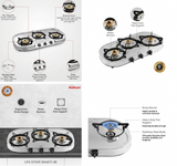 Sunflame 3 Brass Burner LPG Stove Spectra 3B Toughened Glass Stainless Steel Manual Ignition Gas Stove Cooktop (Silver)