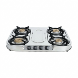 Sunflame 4 Brass Burner LPG Stove Spectra 4B DX Toughened Glass Stainless Steel Manual Ignition Gas Stove Cooktop (Silver)