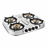 Sunflame 4 Brass Burner LPG Stove Spectra 4B DX Toughened Glass Stainless Steel Manual Ignition Gas Stove Cooktop (Silver)