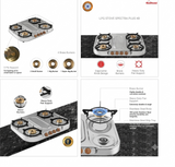 Sunflame 4 Brass Burner LPG Stove Spectra 4B DX Toughened Glass Stainless Steel Manual Ignition Gas Stove Cooktop (Silver)