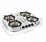 Sunflame 4 Brass Burner LPG Stove Spectra 4B DX Toughened Glass Stainless Steel Manual Ignition Gas Stove Cooktop (Silver)