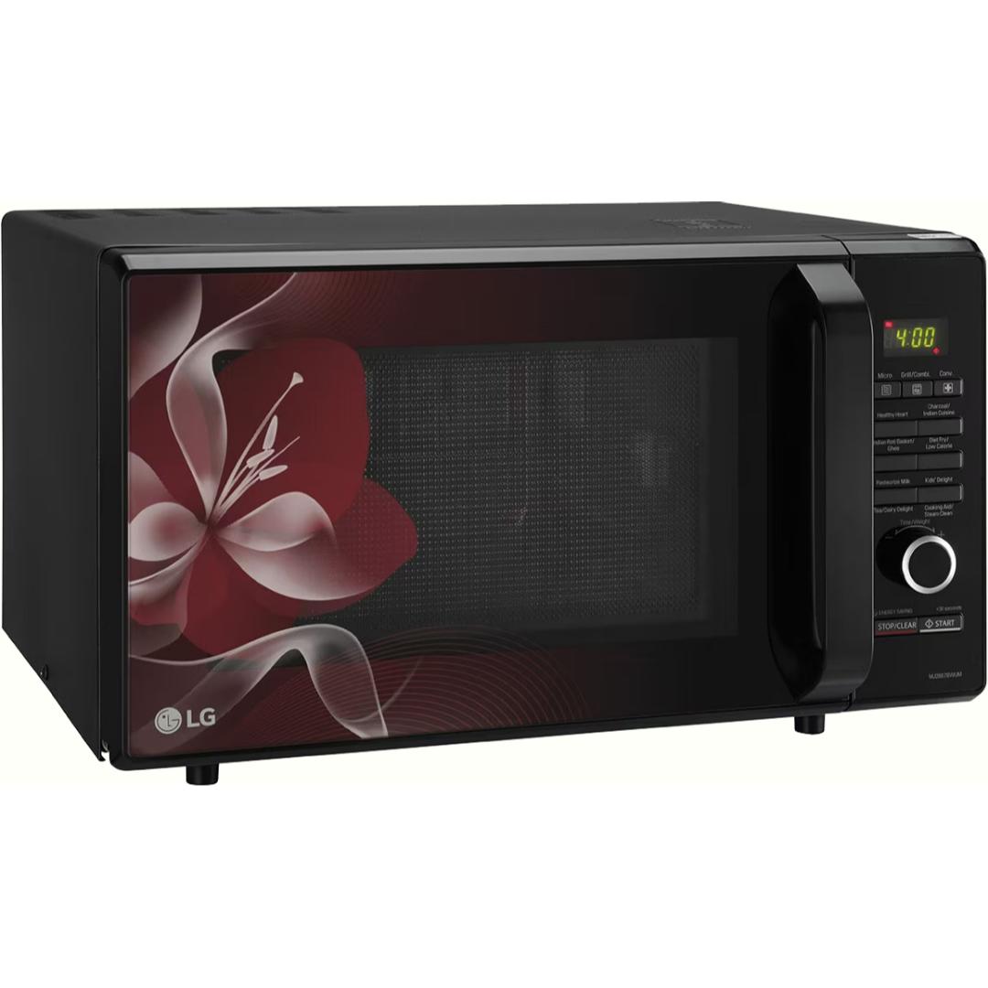 LG 28.0 L MJ2887BWUM.DBKQILN 360° Motorised Rotisserie Auto Cook with Defrost Warm Child Lock Charcoal Healthy Convection Microwave Oven (Floral Wine)